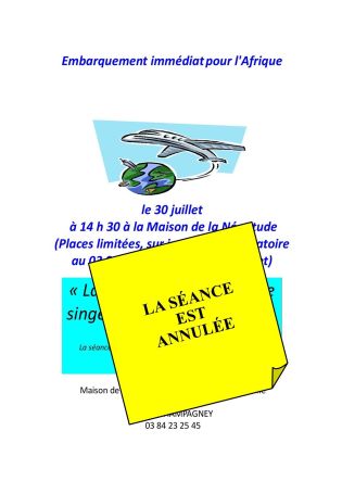 Embarquement immédiat pour l'Afrique, le 30 juillet, à 14 h 30 - Annulé